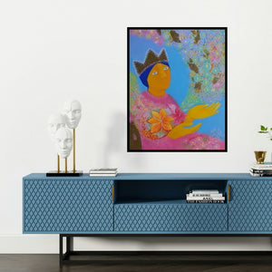 'Daddys Princess' painting by Sonia Rodrigues shown on a wall in a furnished room.