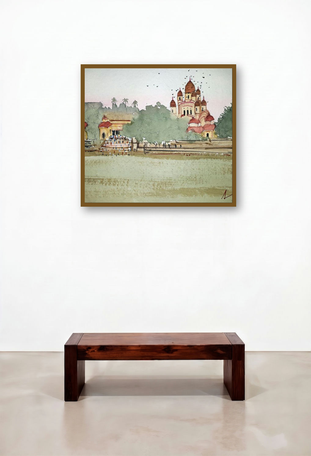 Dakshineswar Temple Kolkata (Dakshineswar Kali Temple) by artist Arunava Ray displayed in a Japandi Family Room