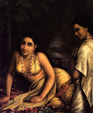 Damayanthi (Damayantis Solitude) by Raja Ravi Varma, Print Oil Figurative Painting on Canvas, X-Small Vertical Wall Art