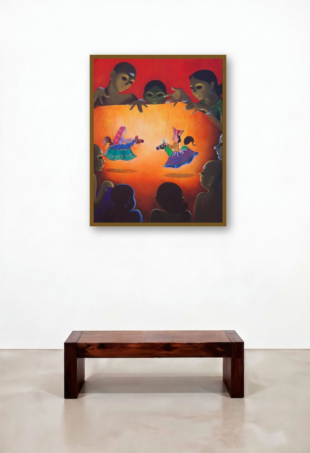 Dance Drama (A Theatrical Tapestry) by artist Prakash Pore displayed in a Elegant Living Room