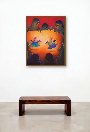 Dance Drama (A Theatrical Tapestry) by artist Prakash Pore displayed in a Elegant Living Room