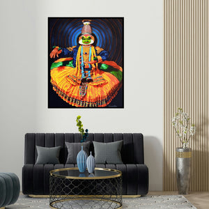 'Dance Kathakali 2' painting by Prashantt Yampure shown on a wall in a furnished room.
