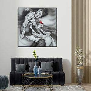 Ramesh Pachpande's 'Dancing Couple' painting visualized above a sofa in a contemporary room.