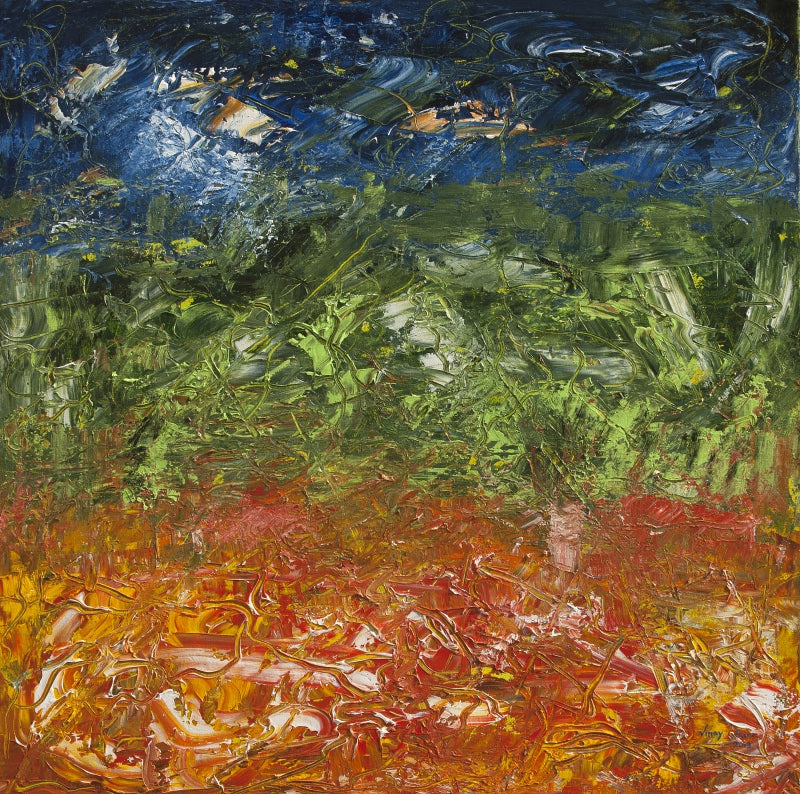 'Dancing Fields' abstract acrylic painting by artist Vinay Sane, 30x30 inch, on canvas