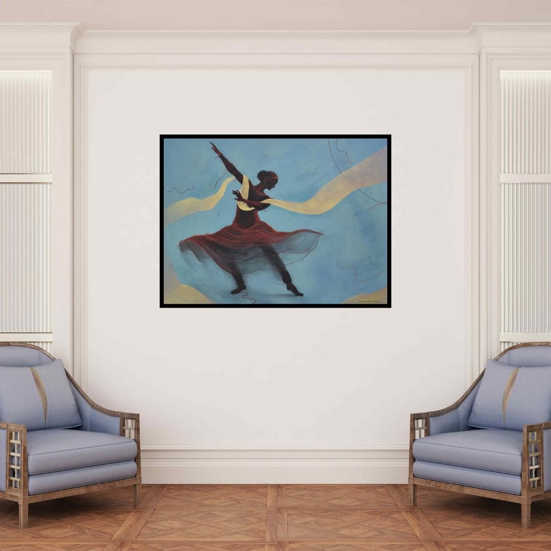 In-situ view of Nirmal Yadav's 'The Dancing Lady (Solitary Glow)' painting in a room