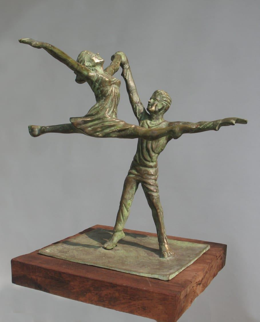 Dancing Man And Girl' figurative Brass, Metal sculpture by artist Rohan Sonavane, 17x17 inch, on brass, metal