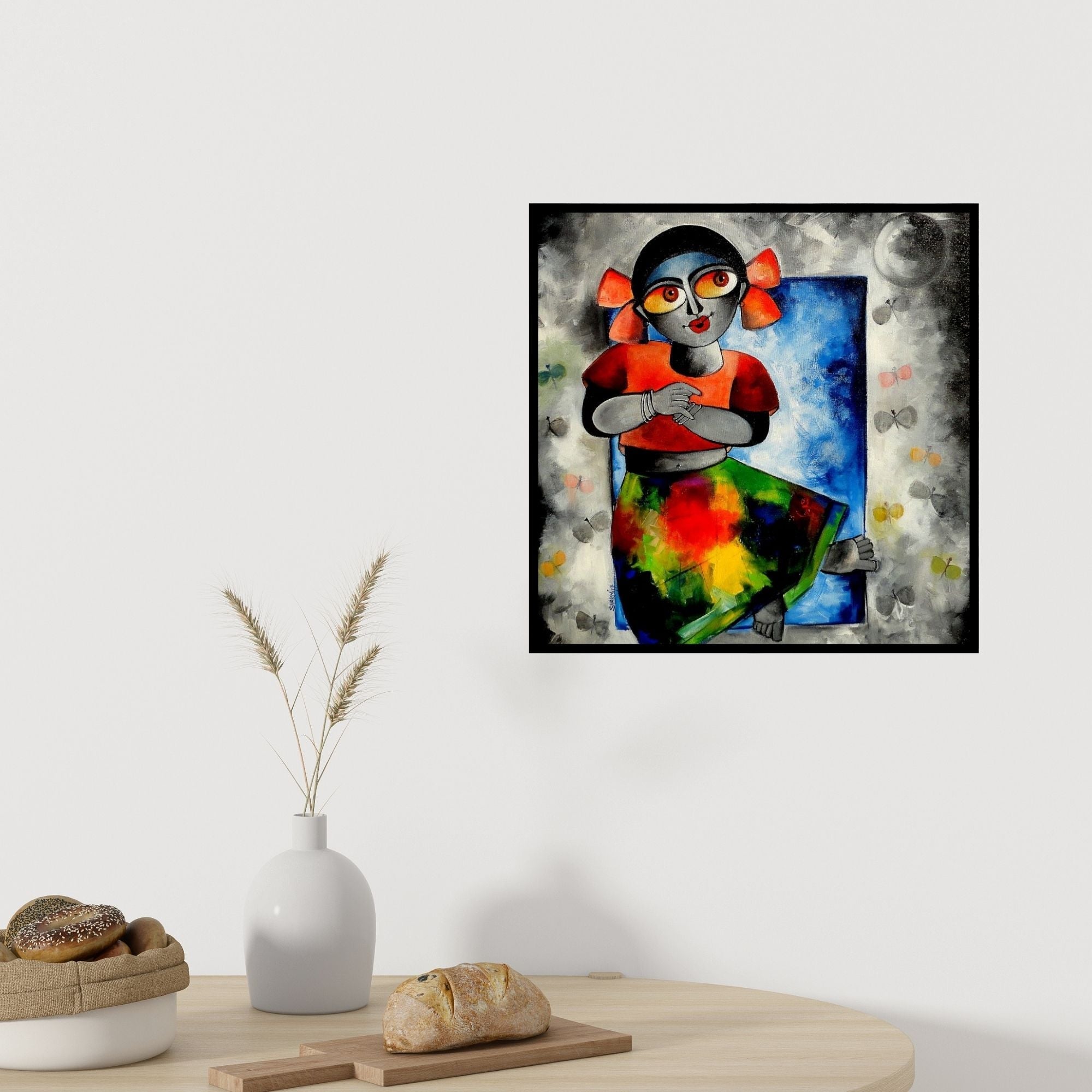 In-situ view of Sharmi Dey's 'Dancing In Moonlight (Butterfly Dreams)' painting in a room