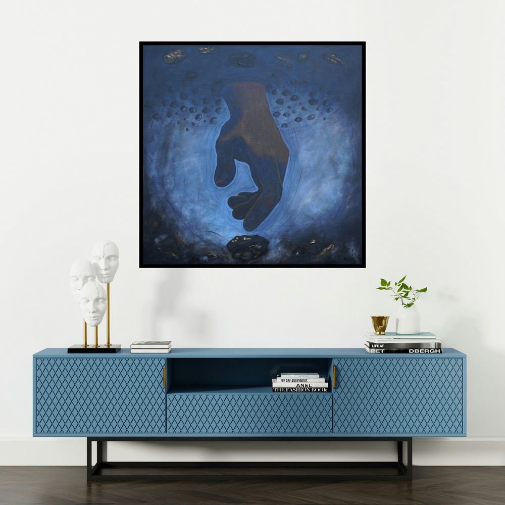 'Darkest Moments 1' painting by Sudhir Bagde shown on a wall in a furnished room.