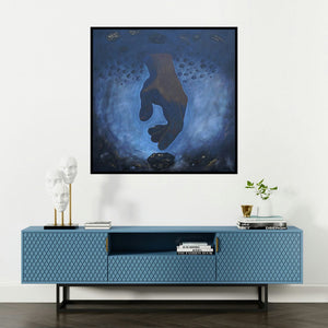 'Darkest Moments 1' painting by Sudhir Bagde shown on a wall in a furnished room.