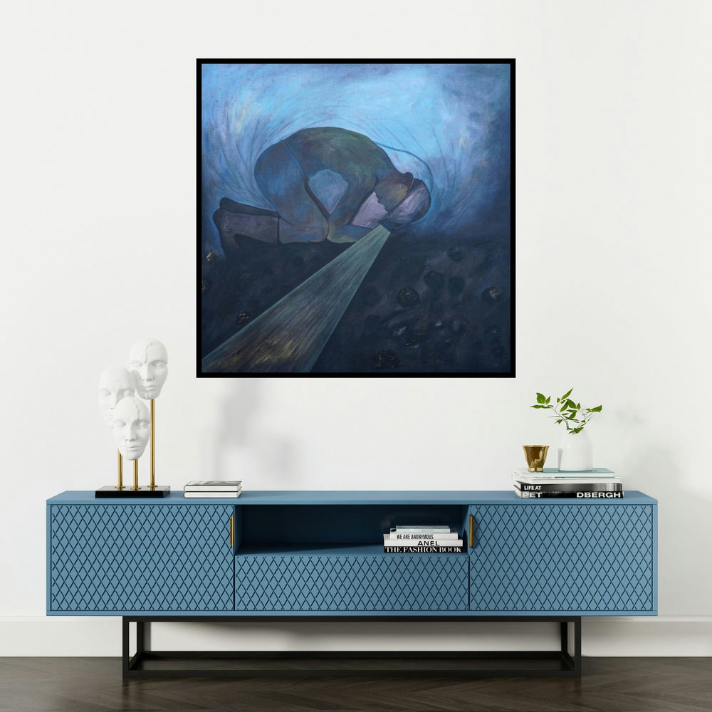 'Darkest Moments 3 (Darkest Moments 3)' painting by Sudhir Bagde shown on a wall in a furnished room.