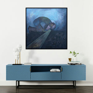 'Darkest Moments 3 (Darkest Moments 3)' painting by Sudhir Bagde shown on a wall in a furnished room.