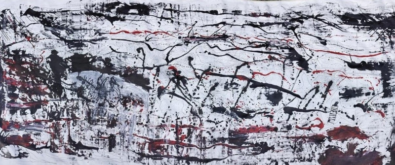 'Darkness And Faith' abstract mixed-media painting by artist Shahfahad Raja, 84x192 inch, on canvas