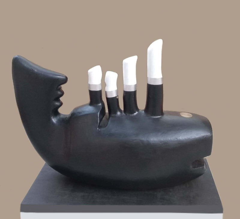 Darkness To Light' contemporary Fiberglass sculpture by artist Chandan Santra, 24x32 inch, on fiberglass