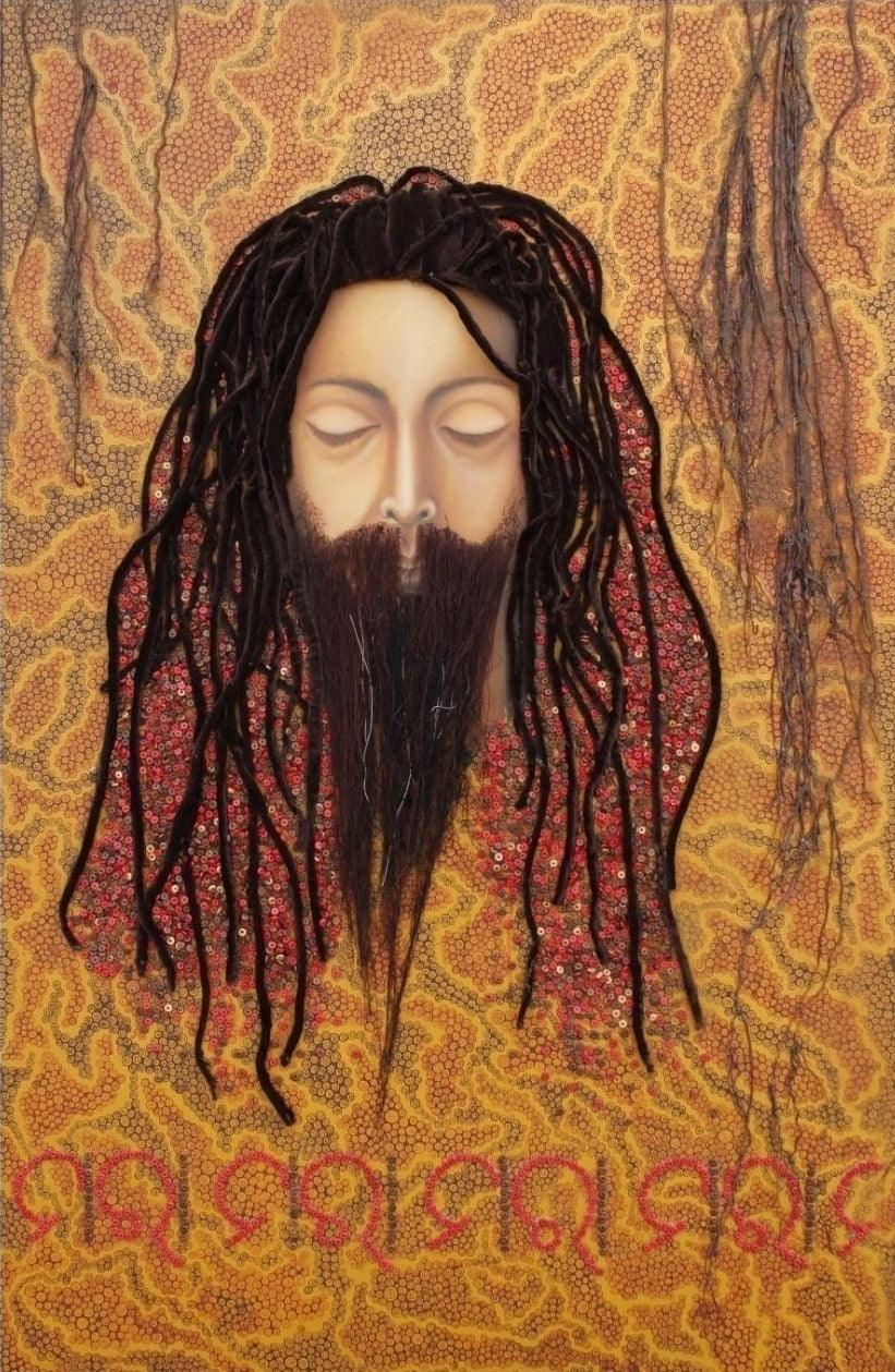 Religious 3d painting titled 'Dasuratnakar', 56x36 inches, by artist Pranita Das on Canvas