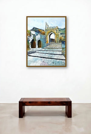 Daulatabadfort (Passage Through Time) by artist Chetan Agrawal displayed in a Japandi Reception Area