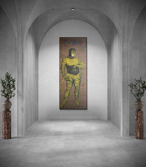 Preview of 'David (The Tiger Within)' Painting by Abhishek Chourasia shown on a wall in a furnished room.