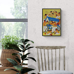 Preview of 'Day 8 (Street Food Hustle)' Painting by Kumar Ranjan shown on a wall in a furnished room.