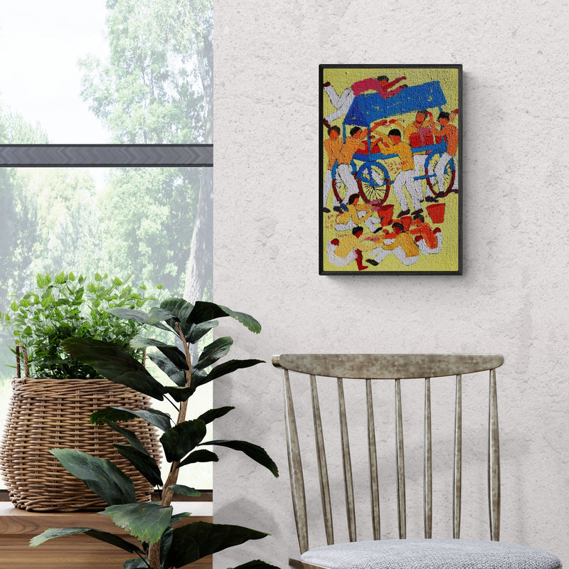 In-situ view of Kumar Ranjan's 'Day 9 (Chaat Party)' painting in a room