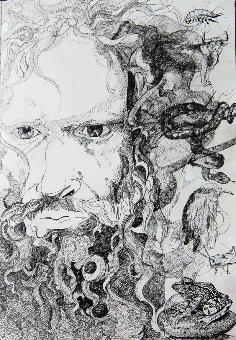 Day Dreamer' figurative pen drawing by artist Jasleen Singh, 17x12 inch, on archival paper