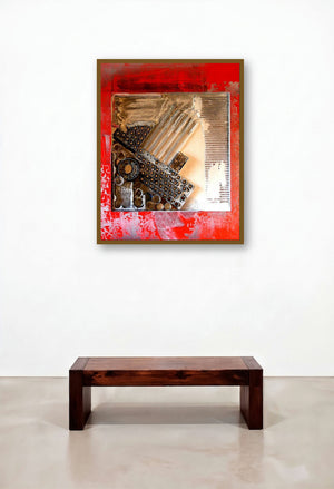 Decorative Assemblages Iv by artist Vivek Rao displayed in a Traditional Bedroom