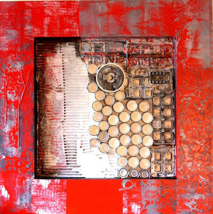 Decorative Assemblages V by Vivek Rao, Original Wood Abstract Painting on Wood, Small Square Wall Art