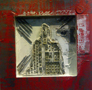 Decorative Assemblages X by Vivek Rao, Original Wood Abstract Painting on Wood, Small Square Wall Art