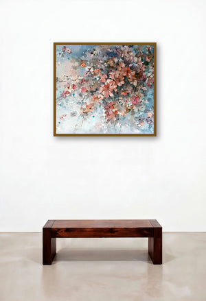 Delicate (Abstract Floral Watercolor) by artist Asit Singh displayed in a Urban Loft Family Room