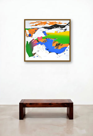 Delight (Landscape with Butterflies) by artist Nabibakhsh Mansoori displayed in a Elegant Executive Office