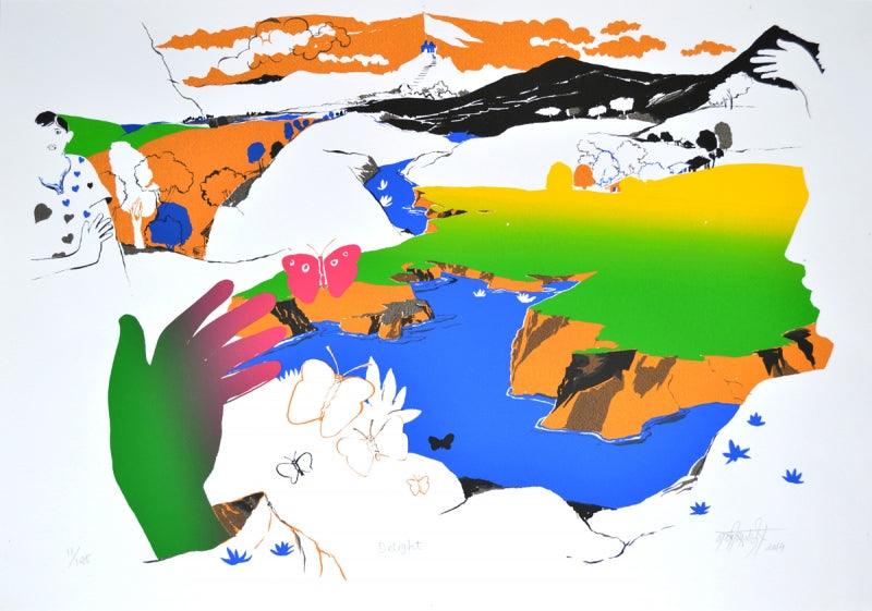 Landscape serigraphs painting titled 'Delight', 20x28 inches, by artist Nabibakhsh Mansoori on Paper