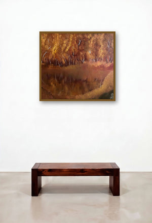 Dense Forest (Golden Autumn) by artist Anu Dhimaan displayed in a Contemporary Luxury Hotel Suite
