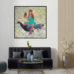Bandana Kumari's 'Desert Queen (The Desert Queen)' painting visualized above a sofa in a contemporary room.