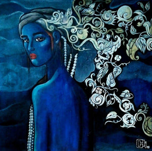 Figurative acrylic painting titled 'Designs Of A Beautiful Mind', 24x24 inches, by artist Suruchi Jamkar on Canvas