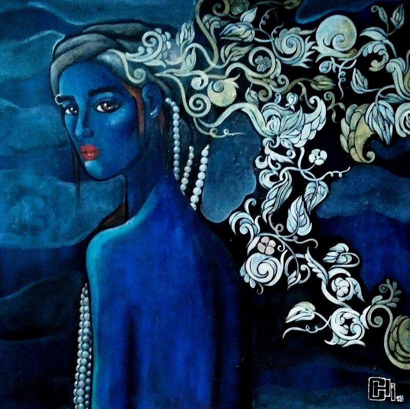 Figurative acrylic painting titled 'Designs Of A Beautiful Mind', 24x24 inches, by artist Suruchi Jamkar on Canvas