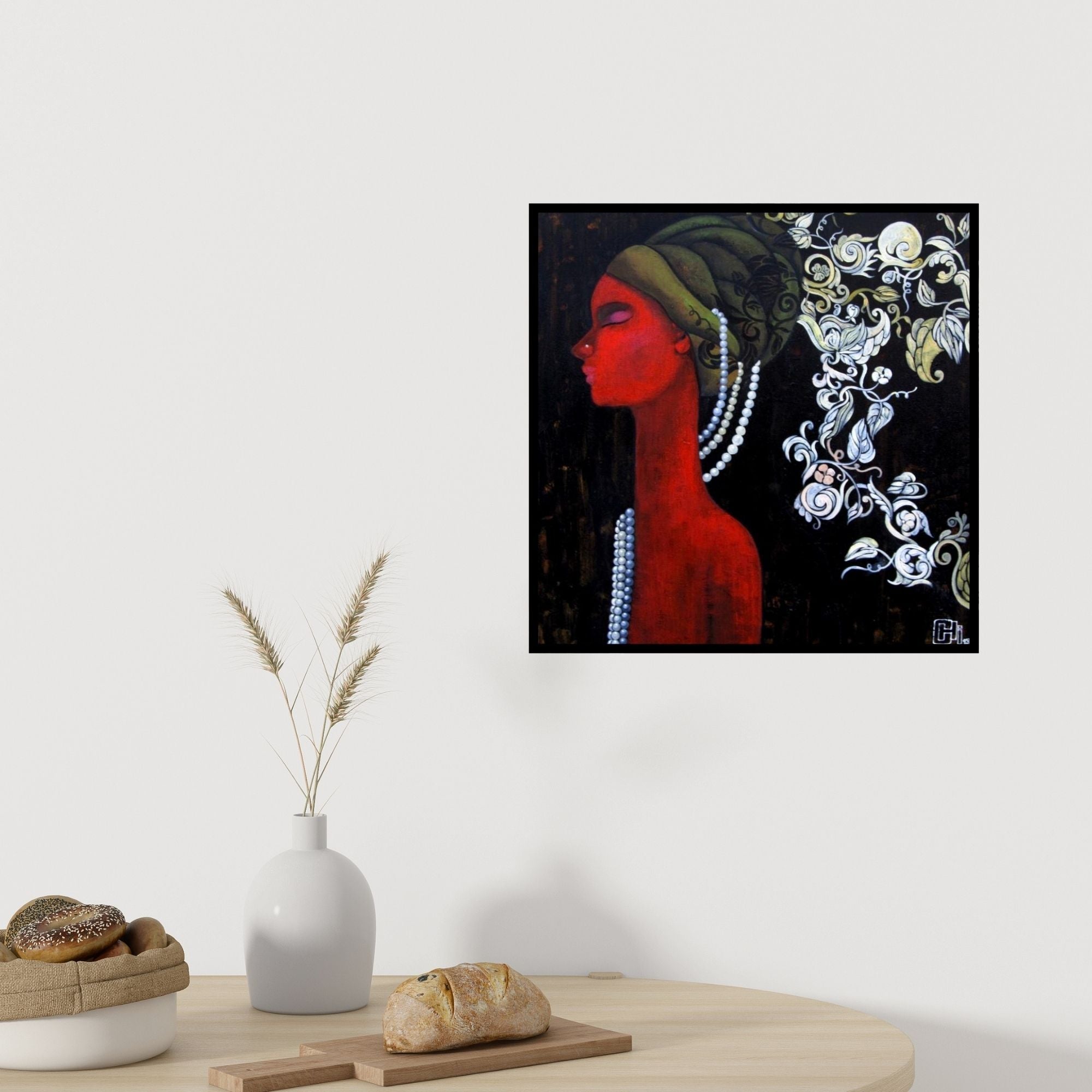 In-situ view of Suruchi Jamkar's 'Designs Of A Thinking Mind' painting in a room