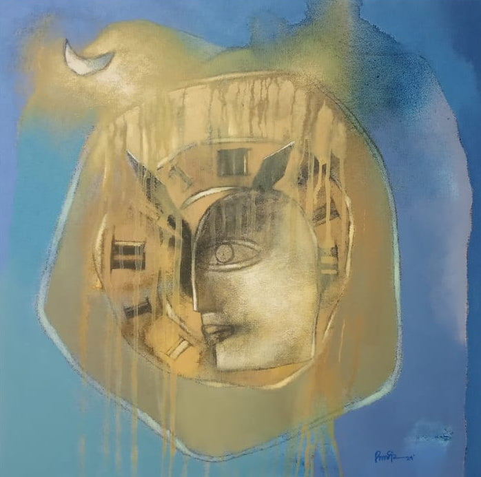 Desire 2' contemporary acrylic painting by artist Pradip Kumar Sau, 24x24 inch, on canvas