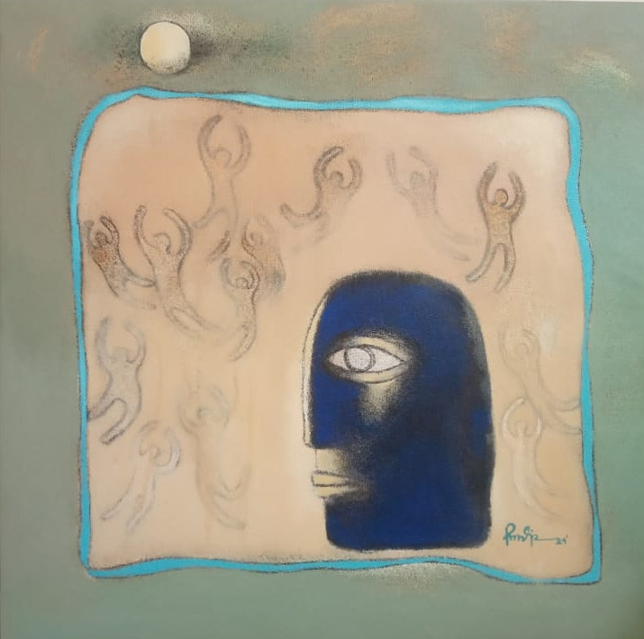 'Desire 2' contemporary acrylic painting by artist Pradip Kumar Sau, 20x20 inch, on canvas