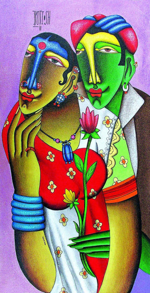 Desire 4 by Jyoti Hatarki, Original Canvas Board Figurative Painting on Canvas Board, Small Vertical Wall Art