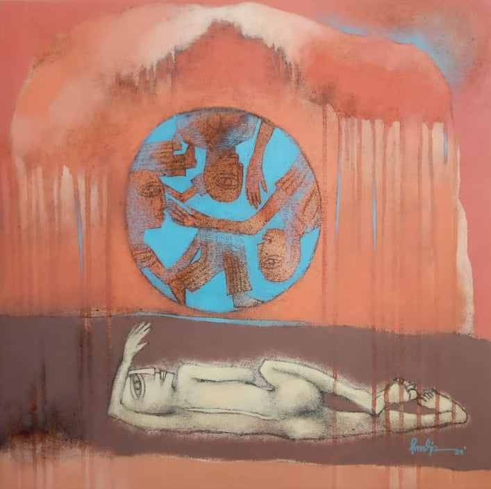 Desire 4' contemporary acrylic painting by artist Pradip Kumar Sau, 24x24 inch, on canvas