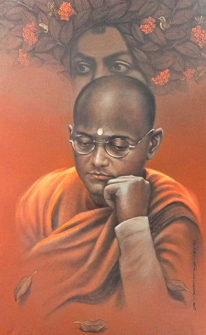 Determination by Gopal Naskar, Original Acrylic Figurative Painting on Canvas, Large Vertical Wall Art