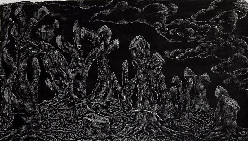 contemporary printmaking titled 'Development 1', 20x35 inches, by artist Appalachari Chalapaka on Paper