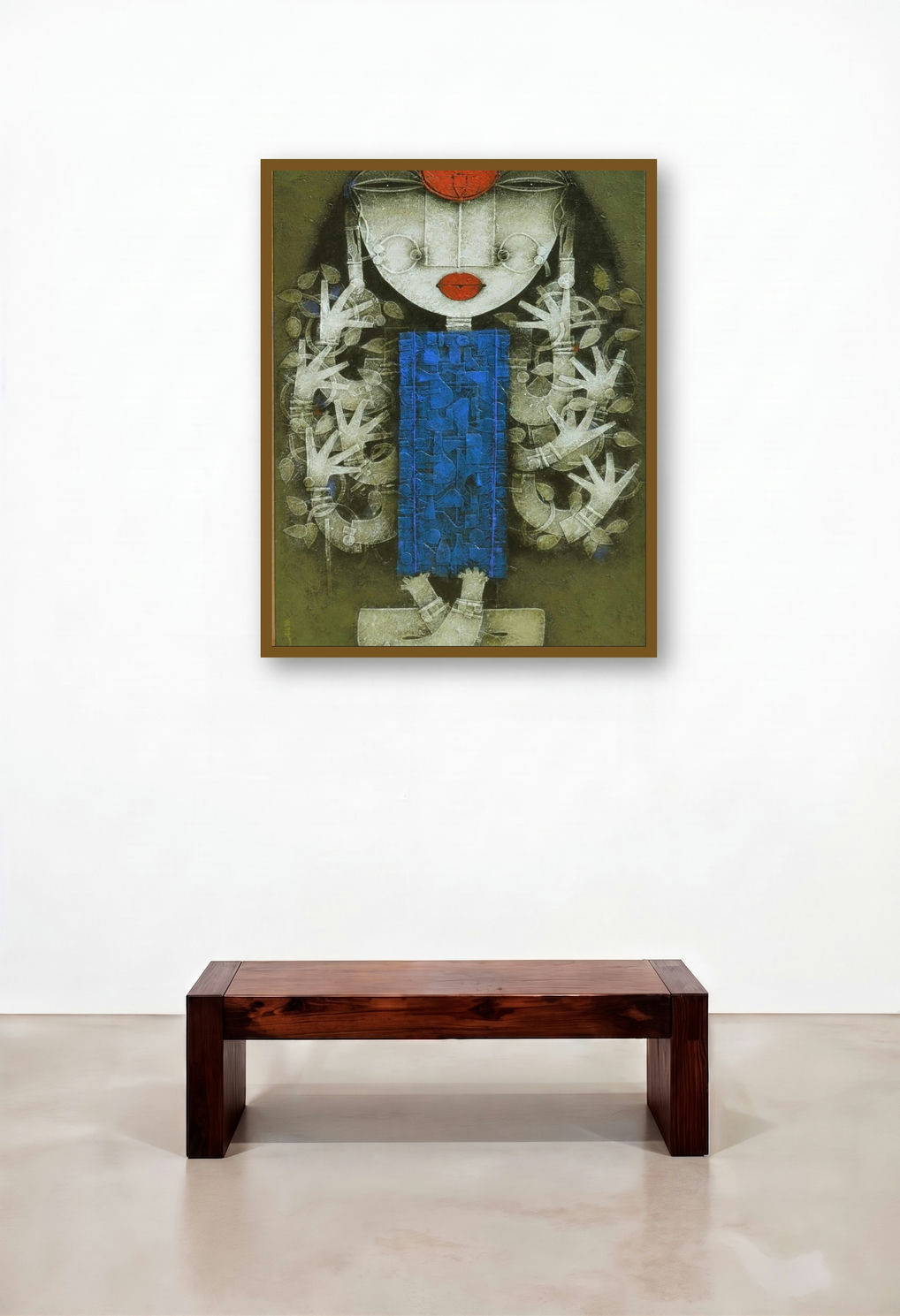 Devi 3 (Ancient Spirit) by artist Basuki Dasgupta displayed in a Scandinavian Bedroom