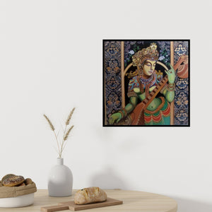 In-situ view of Shilpa Kulshrestha's 'Devi (Saraswati Playing Veena)' painting in a room