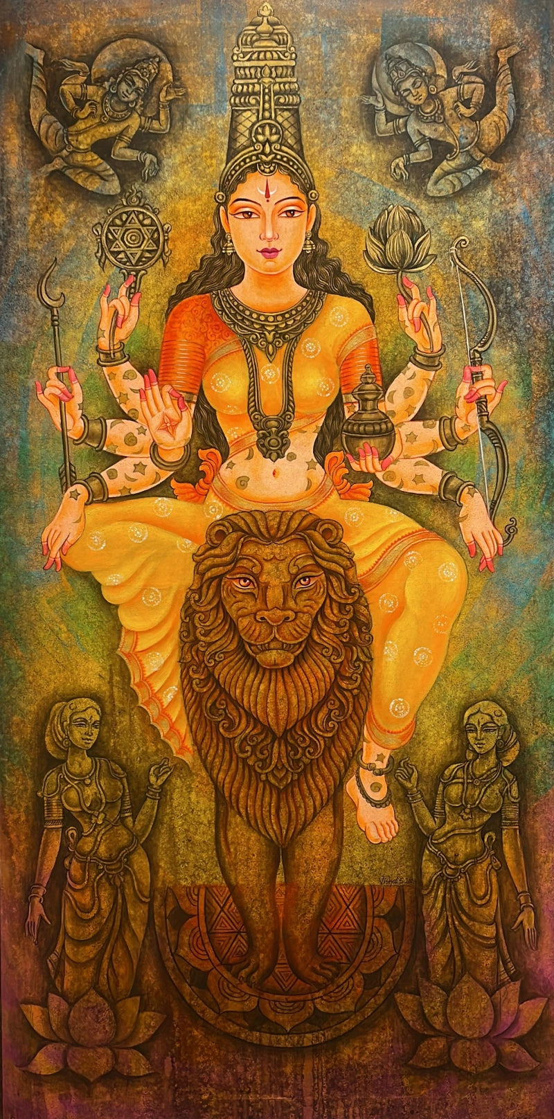Devi Bhagwati' religious acrylic painting by artist Vishal Sablley, 60x30 inch, on canvas