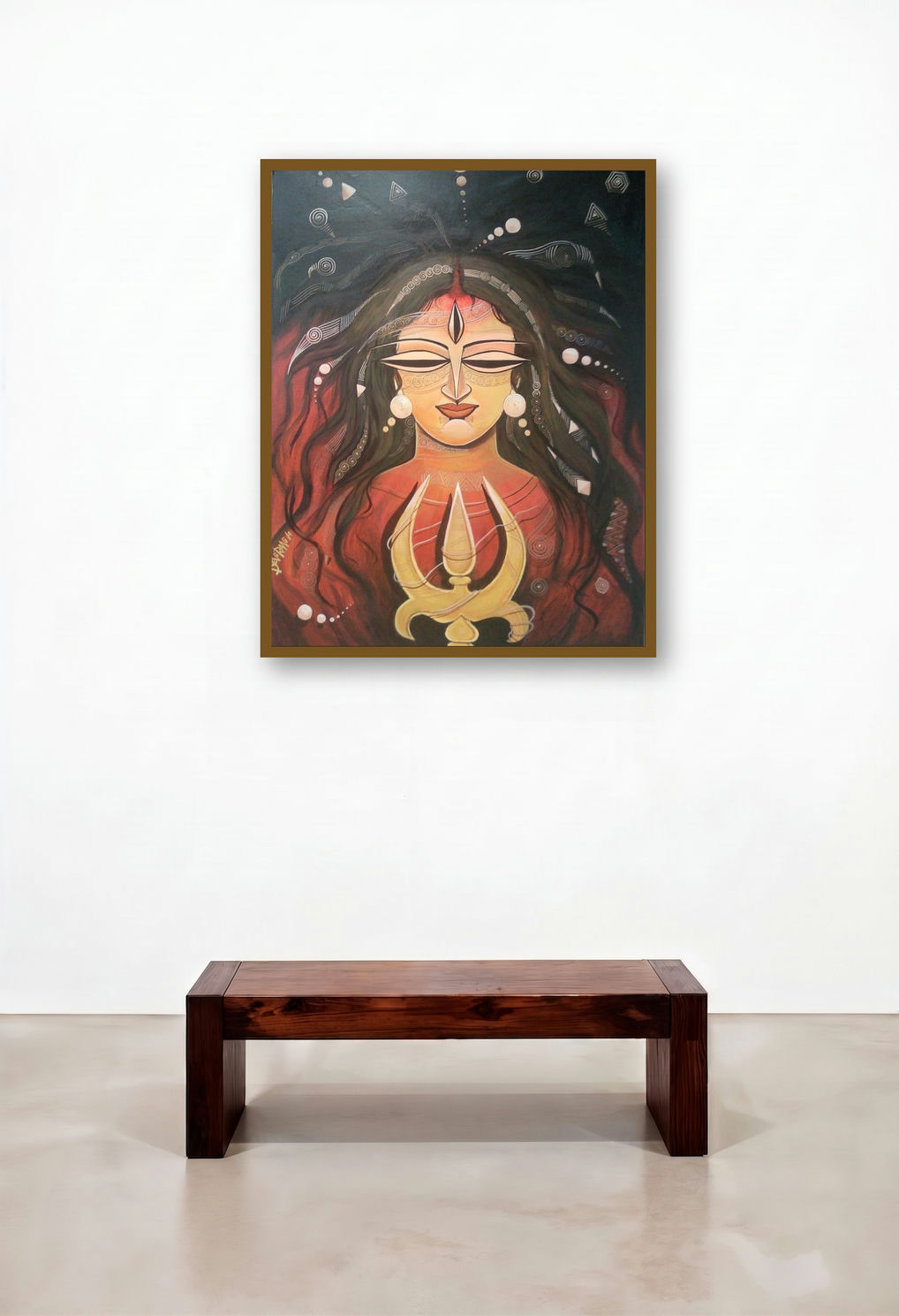Devi I (Cosmic Mother) by artist Devirani Dasgupta displayed in a Contemporary Foyer