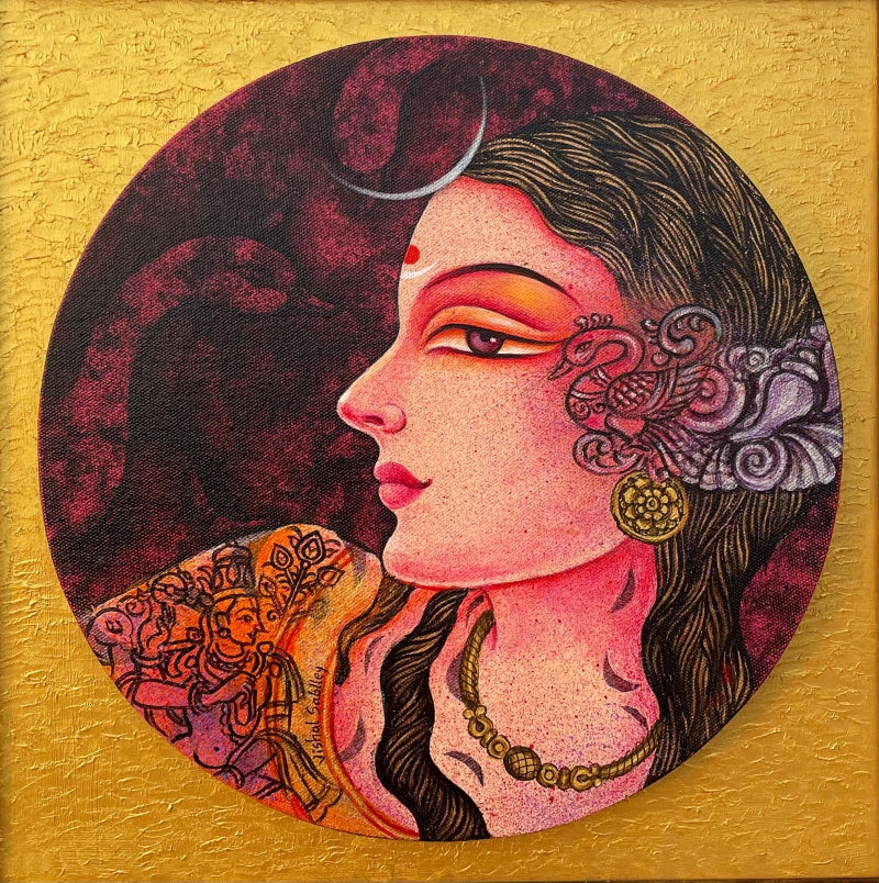 Devi Shivaradni' religious acrylic painting by artist Vishal Sablley, 16x16 inch, on canvas