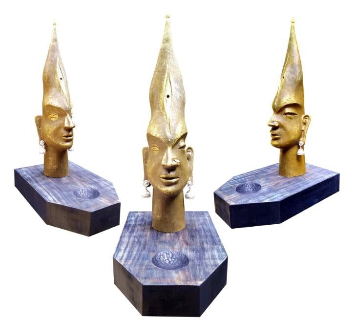 Devi' religious Bronze sculpture by artist Sukanta Chowdhury, 22x12 inch, on bronze