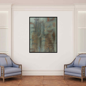 In-situ view of Narendar Mukherjee's 'Deviation Of Nature 7 (Abstract Tapestry)' painting in a room