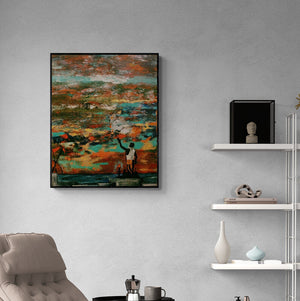 In-situ view of Nishant Mishra's 'Devin Conversation (Ethereal Awakening)' painting in a room