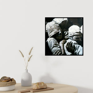 In-situ view of Abid Shaikh's 'Devine Queue' painting in a room