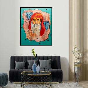 'Devotation' painting by Deepali Mundra shown on a wall in a furnished room.